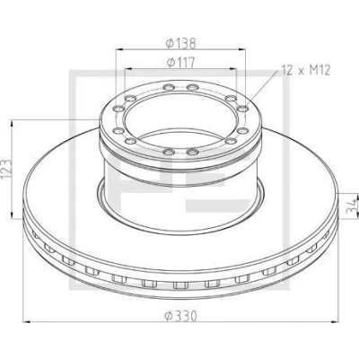 Billede af PETERS ENNEPETAL 106.206 00A Bremseskiver foran 330 34 12 138 indvendigt ventileret med ABS sensorring