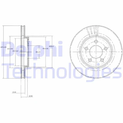 Billede af DELPHI BG3594 Bremseskiver 257 20 5 ventileret olieret ubehandlet uden hjullejer, ABS sensorring CHRYSLER: Voyager 2, / Grand 3