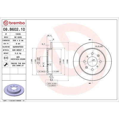 Billede af BREMBO COATED DISC LINE 08.9081.21 Bremseskiver 258 10 5 fuldstændigt coatet med skruer KIA: Venga, HYUNDAI: ix20