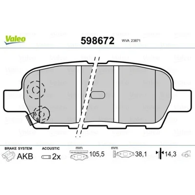 Billede af VALEO 598672 Bremseklodser bagaksel Inkl. slidadvarselskontakt uden anti knirke plade NISSAN: Qashqai / Qashqai+2 I, 350Z Coupe, X Trail