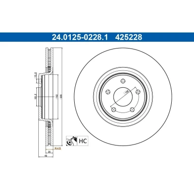 Billede af ATE Bremseskive FORD: FOCUS 3 Turnier, 335,0mm 25,0mm 5 108,0mm ventileret coatet legeret 24.0125 0228.1 Bremseskiver, Skivebremser