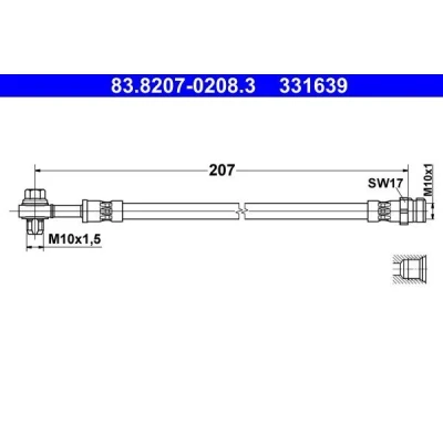Billede af ATE 83.8207 0208.3 Bremseslange 207mm M10x1mm