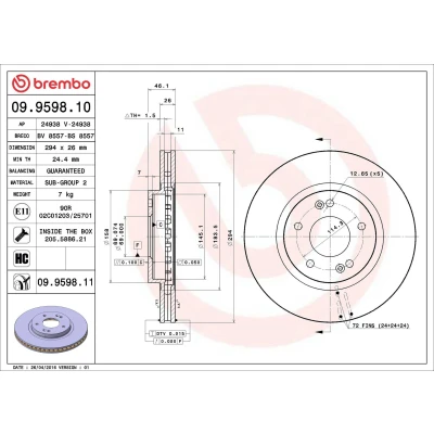 Billede af BREMBO COATED DISC LINE 09.9598.11 Bremseskiver 294 26 5 indvendigt ventileret coatet højkarboniseret med skruer
