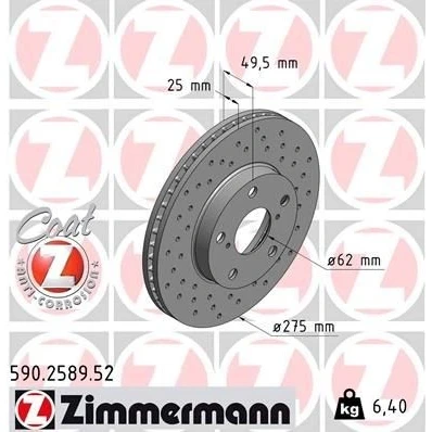 Billede af ZIMMERMANN SPORT COAT Z 590.2589.52 Bremseskiver 275 25 7/5 5 114 indvendigt ventileret, hullet coatet TOYOTA: RAV4 II SUV