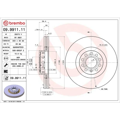 Billede af BREMBO COATED DISC LINE 09.9911.11 Bremseskiver 323 30 5 indvendigt ventileret coatet højkarboniseret med skruer AUDI: A8 D3, D2, A6 C4 Avant