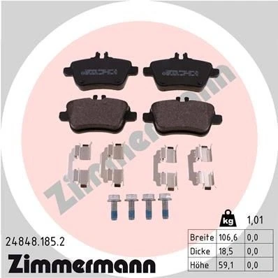 Billede af ZIMMERMANN 24848.185.2 Bremseklodser med skruer Billede svarer til leveringsomfang, fjeder MERCEDES BENZ: A klasse, CLA Coupe, B klasse
