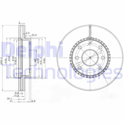 Billede af DELPHI BG3790 Bremseskiver 256 24 4 ventileret olieret ubehandlet uden hjullejer, ABS sensorring CHEVROLET: Epica Sedan, Rezzo, DAEWOO: Tacuma