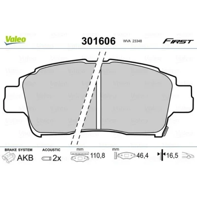 Billede af VALEO 301606 Bremseklodser FIRST foraksel Inkl. slidadvarselskontakt uden anti knirke plade TOYOTA: Yaris I Hatchback