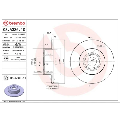 Billede af Bremseskive BREMBO 08.A336.11