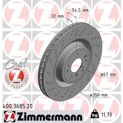 Billede af ZIMMERMANN COAT Z 400.3685.20 Bremseskiver 350 32 8/5 5 112 indvendigt ventileret, hullet coatet højkarboniseret MERCEDES BENZ: GLE SUV, ML klasse