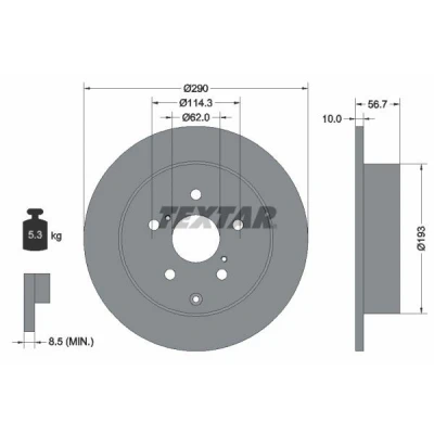 Billede af TEXTAR PRO 92164803 Bremseskiver 290 10 05/08 114,3 fuldstændigt coatet uden hjulbolte, hjulnav TOYOTA: Corolla Verso, X Sedan