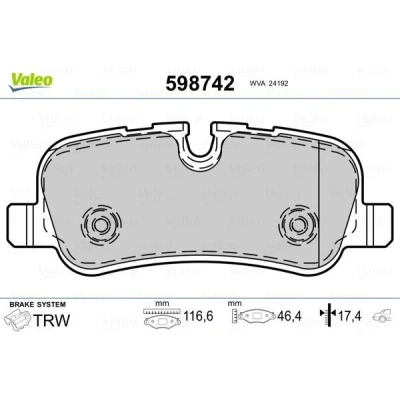 Billede af VALEO 598742 Bremseklodser bagaksel Ekskl. slidadvarselskontakt med anti knirke plade LAND ROVER: Range Rover Sport, Discovery 3, 4