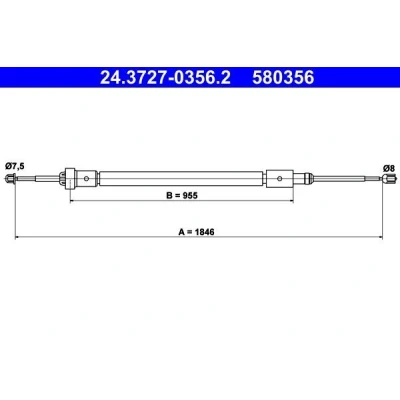 Billede af ATE 24.3727 0356.2 Håndbremsekabel 1846 CITROËN: C4 II Cactus