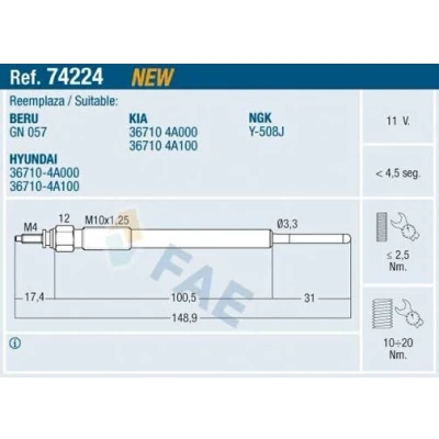 Billede af FAE 74224 Gløderør 11V M 10x1,25