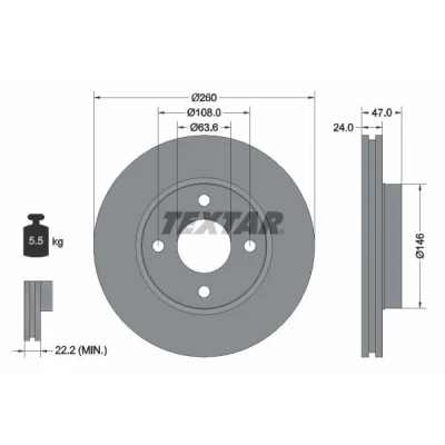 Billede af TEXTAR PRO 92063503 Bremseskiver 260 24 04/04 108 indvendigt ventileret coatet uden hjulbolte, hjulnav FORD: MONDEO 1 Kombi, 2