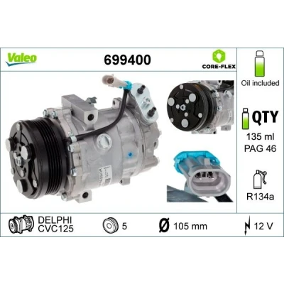 Billede af VALEO 699400 Kompressor CVC125 12 PAG 46 R 134a med kompressorolie NEW ORIGINAL PART