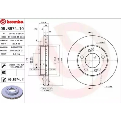 Billede af BREMBO COATED DISC LINE 09.B974.11 Bremseskiver 294 28 5 indvendigt ventileret coatet højkarboniseret med skruer SSANGYONG: Rexton / 2, Kyron