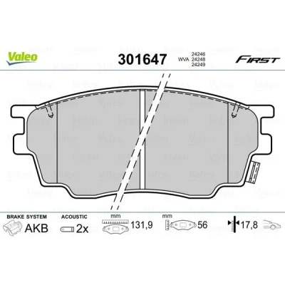 Billede af VALEO 301647 Bremseklodser foraksel Inkl. slidadvarselskontakt med anti knirke plade MAZDA: 6 Hatchback, Sedan