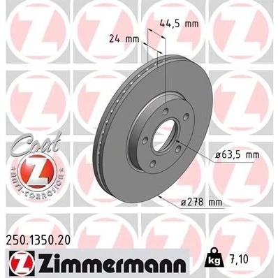 Billede af ZIMMERMANN COAT Z 250.1350.20 Bremseskiver 278 24 5/5 5 108 indvendigt ventileret coatet FORD: Transit Connect Mk1 Van