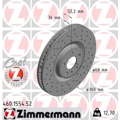 Billede af ZIMMERMANN SPORT COAT Z 460.1554.52 Bremseskiver 360 36 6/5 5 112 indvendigt ventileret, hullet coatet højkarboniseret PORSCHE: Macan