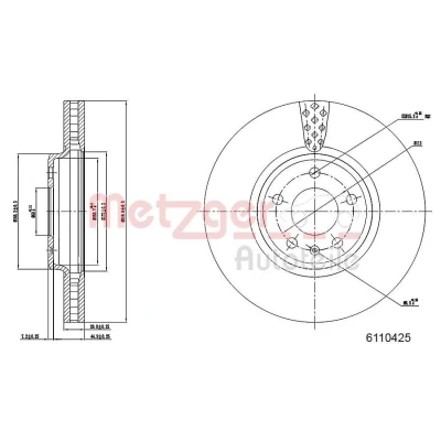 Billede af METZGER 6110425 Bremseskiver foraksel 319,8 29,9 5 112 indvendigt ventileret lakeret, Krydsslebet AUDI: A4 B8 Avant, A5 Sportback, Q5