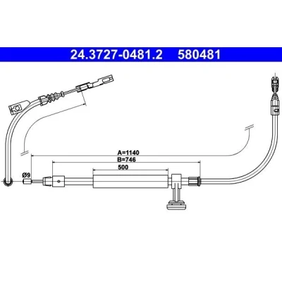 Billede af ATE 24.3727 0481.2 Håndbremsekabel 1140 MERCEDES BENZ: GLK