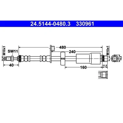 Billede af ATE 24.5144 0480.3 Bremseslange 480 M10x1 PEUGEOT: 207 Hatchback, SW, 2008 Stationcar, CITROËN: C3 Picasso, C4 II Cactus
