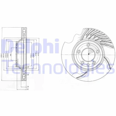 Billede af DELPHI BG9950 Bremseskiver 350 34 5 ventileret olieret ubehandlet uden hjullejer, ABS sensorring PORSCHE: Cayenne, VOLKSWAGEN: Touareg I