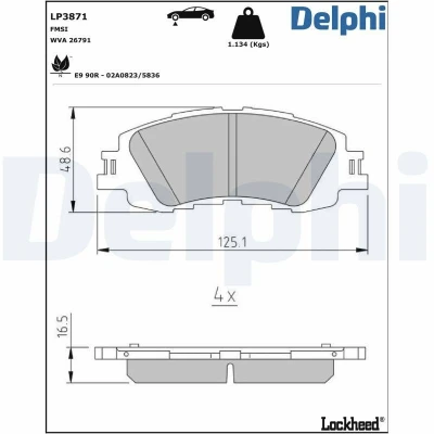 Billede af DELPHI LP3871 Bremseklodser Ikke forberedt til slidindikator uden anti knirke plade tilbehør TOYOTA: Yaris IV