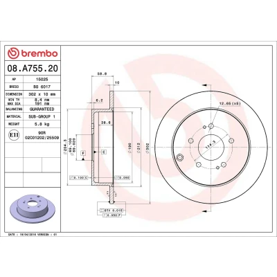 Billede af BREMBO 08.A755.20 Bremseskiver 302 10 5 fuldstændigt MITSUBISHI: Grandis