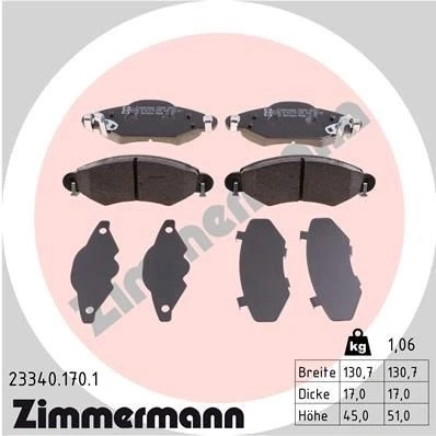 Billede af ZIMMERMANN 23340.170.1 Bremseklodser med akustisk advarsel for slid Billede svarer til leveringsomfang TOYOTA: Yaris I Hatchback