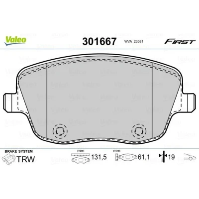 Billede af VALEO 301667 Bremseklodser FIRST foraksel Ekskl. slidadvarselskontakt med anti knirke plade SKODA: Fabia 2, 1 Combi, I Hatchback
