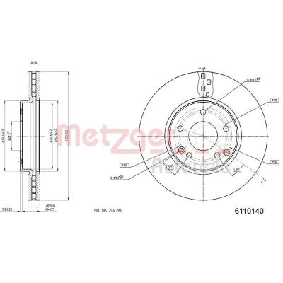 Billede af METZGER 6110140 Bremseskiver foraksel 299,8 28 5 112 indvendigt ventileret lakeret, Krydsslebet med skruer MERCEDES BENZ: C klasse Sedan