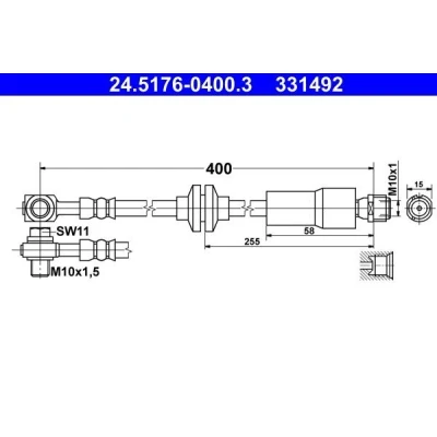 Billede af ATE 24.5176 0400.3 Bremseslange 400 M10x1 OPEL: Astra J Sports Tourer