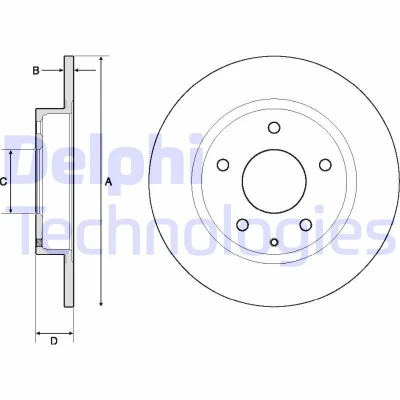 Billede af DELPHI BG4707C Bremseskiver 265 9 5 fuldstændigt coatet ubehandlet uden hjullejer, ABS sensorring MAZDA: 3 Hatchback, Sedan, CX