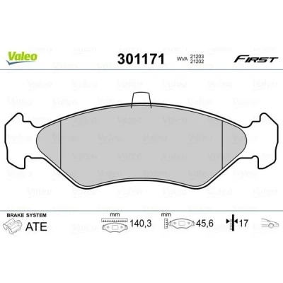Billede af VALEO 301171 Bremseklodser FIRST foraksel Ekskl. slidadvarselskontakt uden anti knirke plade FORD: KA Hatchback, FIESTA 4