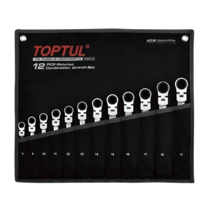 Billede af TOPTUL GPAQ1204 Skralderinggaffelnøgle sæt 12 8,9,10,11,12,13,14, 15, 16, 17, 18, 19 Krom vanadium stål