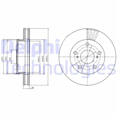 Billede af DELPHI Bremseskive TOYOTA: HILUX 3 Pick up 257mm 28mm 5 ventileret olieret ubehandlet BG4181 435120K010,435120K030 Bremseskiver, Skivebremser