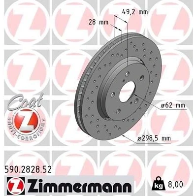Billede af ZIMMERMANN 590.2828.52 Bremseskiver 298 28 7/5 5 114 udvendig ventileret, hullet coatet TOYOTA: C HR