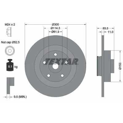Billede af TEXTAR PRO 92233103 Bremseskiver 300 11 05/05 114,3 fuldstændigt coatet med integreret magnetisk sensorring, hjulleje RENAULT: Talisman Grandtour