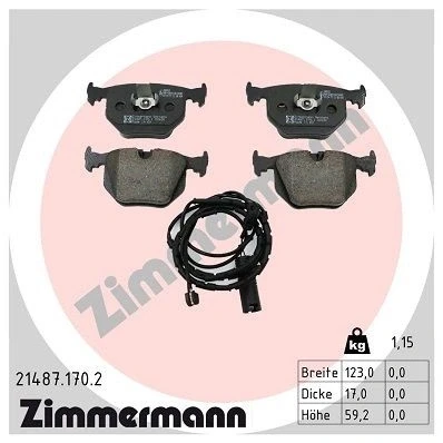 Billede af ZIMMERMANN 21487.170.2 Bremseklodser Inkl. slidadvarselskontakt Billede svarer til leveringsomfang, med glideplade BMW: 3 Coupe, Cabriolet