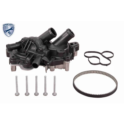 Billede af VEMO V15 99 2131 Vandpumpe + Tandremssæt med pakninger rem, termostat, skruer 87 VOLKSWAGEN: Polo V Hatchback, Passat B8 Variant