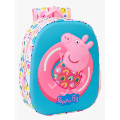 Billede af Peppa Pig Skoletaske Blå Hvid Pink 27 x 33 10 cm