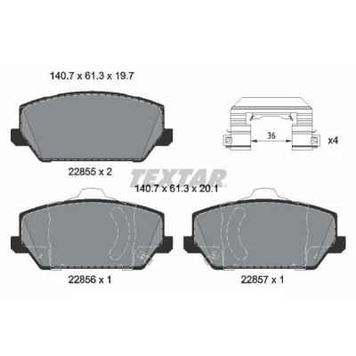 Billede af TEXTAR 2285501 Bremseklodser med akustisk advarsel for slid tilbehør HYUNDAI: i30 III Hatchback, Kona SUV, Fastback