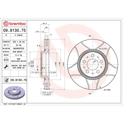 Billede af BREMBO MAX LINE 09.9130.75 Bremseskiver 305 28 5 indvendigt ventileret, opslidset coatet med skruer VOLVO: V70 2, S60 I, S80 I