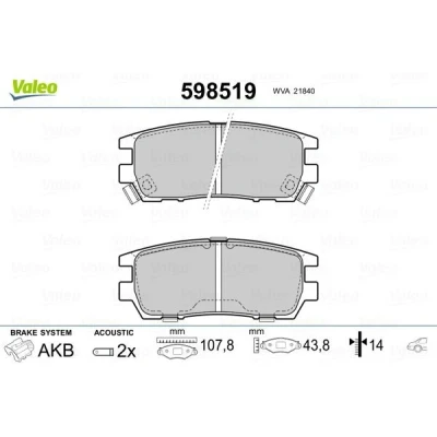 Billede af VALEO 598519 Bremseklodser bagaksel Inkl. slidadvarselskontakt uden anti knirke plade MITSUBISHI: Pajero 2, 2 Canvas Top, Sport 1 SUV