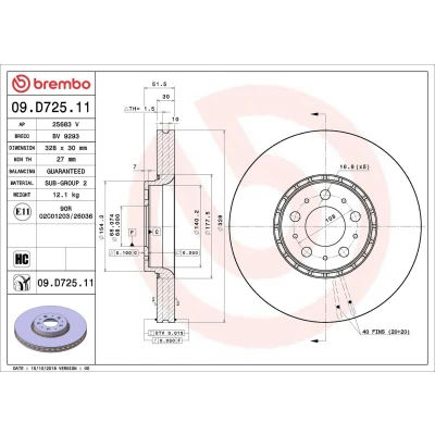 Billede af BREMBO 09.D725.11 Bremseskiver 328 30 5 indvendigt ventileret coatet højkarboniseret VOLVO: XC90 I