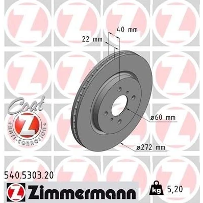 Billede af ZIMMERMANN COAT Z 540.5303.20 Bremseskiver 272 22 6/4 4 100 indvendigt ventileret coatet SUZUKI: SWIFT