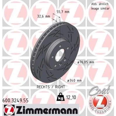 Billede af ZIMMERMANN 600.3249.55 Bremseskiver 340 33 6/5 5 120 indvendigt ventileret, opslidset coatet højkarboniseret VOLKSWAGEN: Multivan (7HM