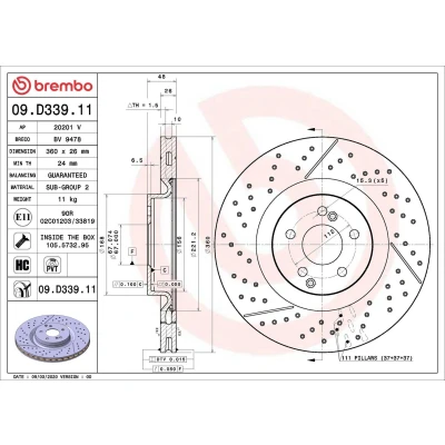Billede af BREMBO 09.D339.11 Bremseskiver 360 26 5 slidset/perforeret, indvendigt ventileret coatet højkarboniseret med skruer MERCEDES BENZ: GLC SUV